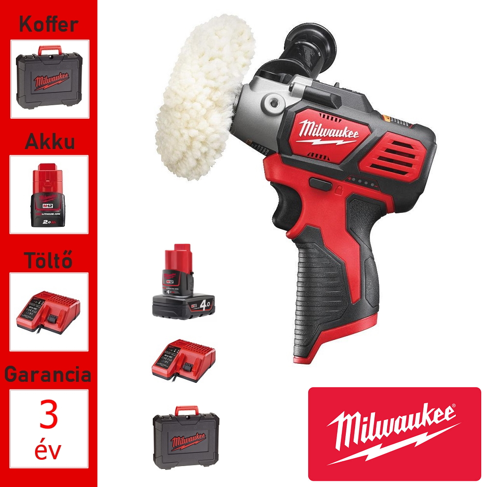 Milwaukee 12V akkus polírozó + 2 akku, töltő, koffer